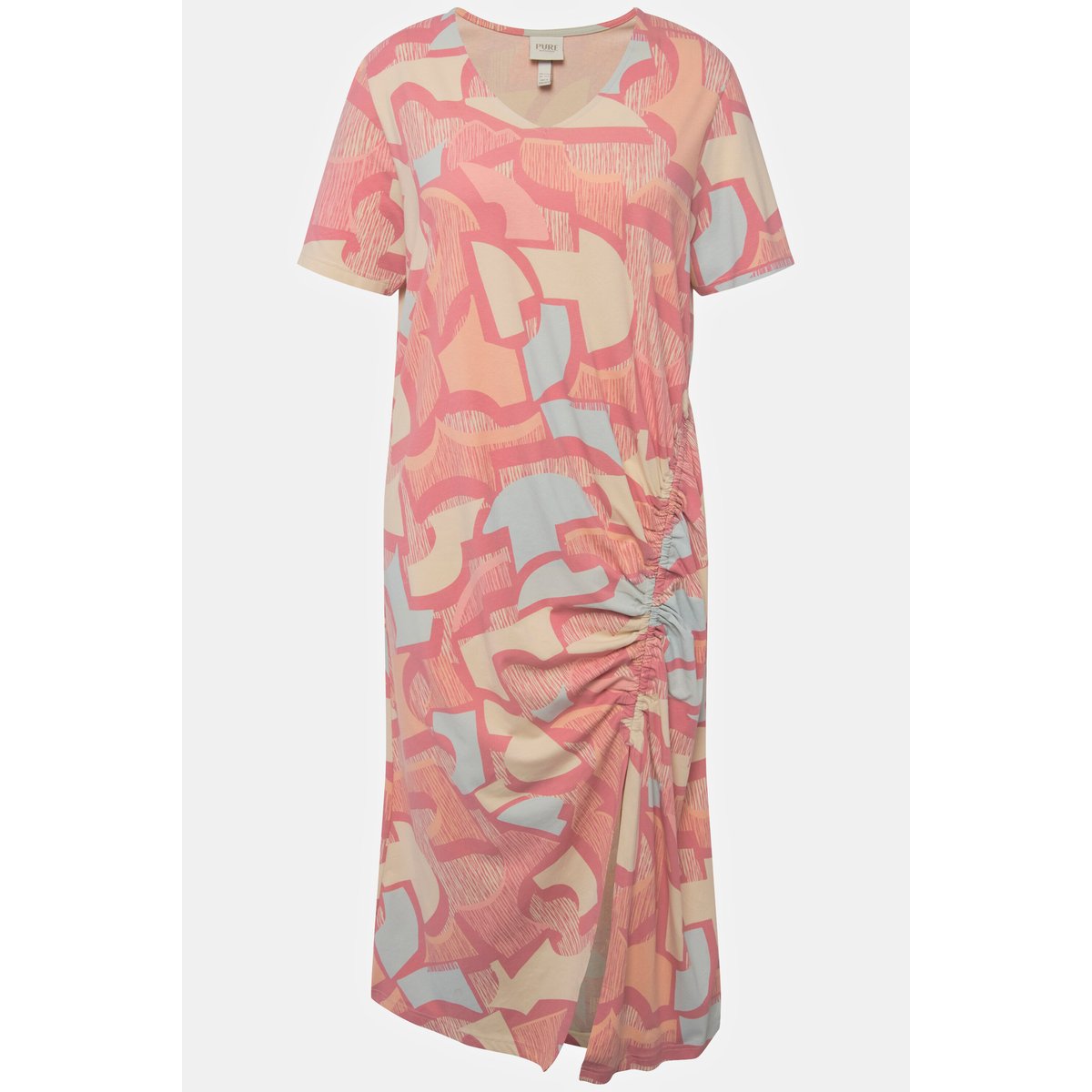 Robe maxi, ruban à froncer, col V vieux rose tendre, ULLA POPKEN