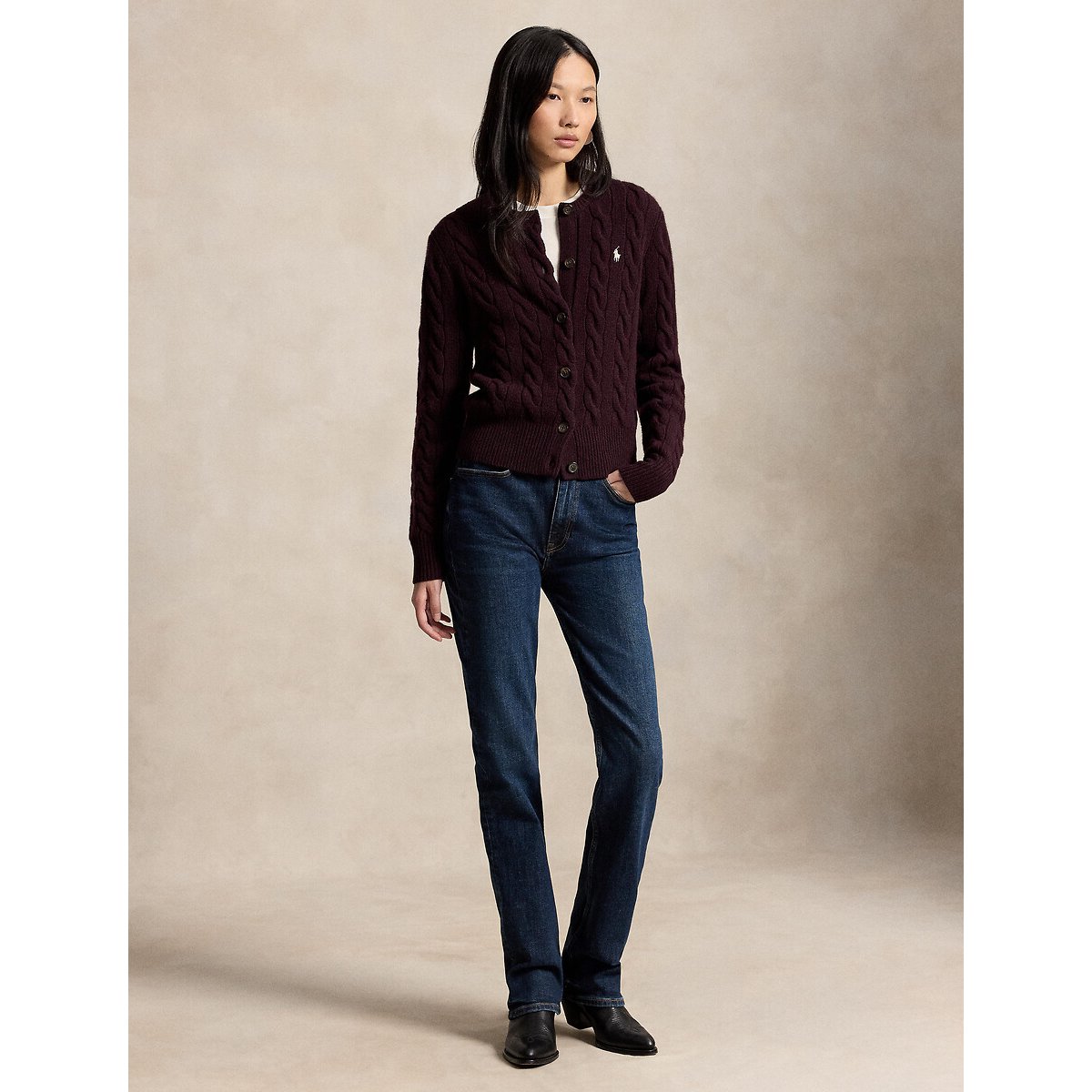 80% Wool/20% Cashmere Cable Knit Cardigan burgundy, POLO RALPH LAUREN