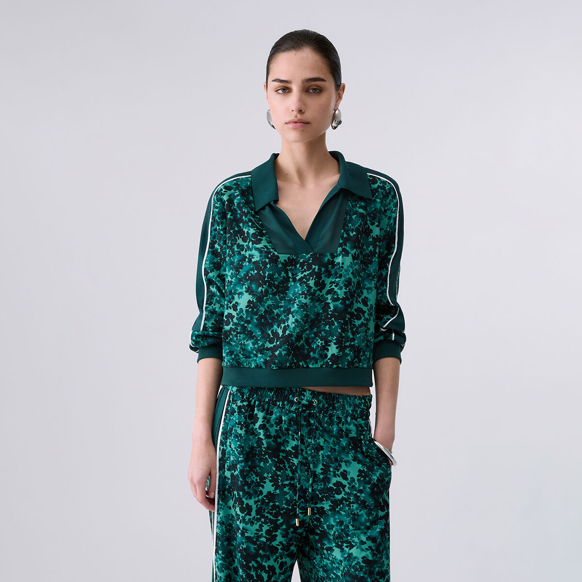 Sweat-shirt en crêpe imprimé vert, LIU JO