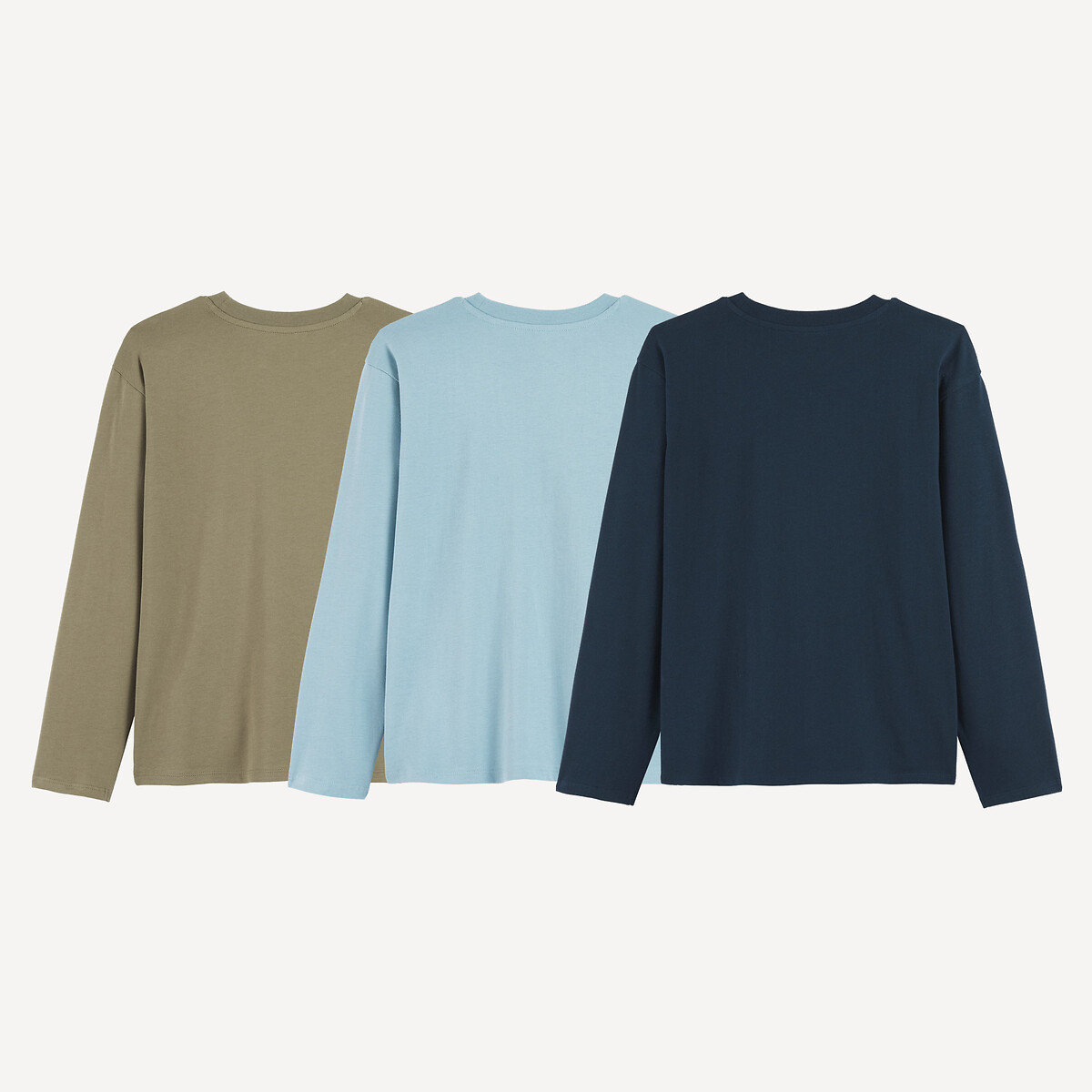 Lot de 3 T-shirts col rond, à manches longues, thème ski vert kaki + bleu + bleu marine, LA REDOUTE COLLECTIONS