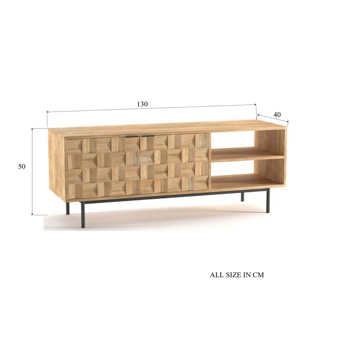 Meuble TV 2 portes en manguier et métal L130 cm Arnold marron, AMADEUS