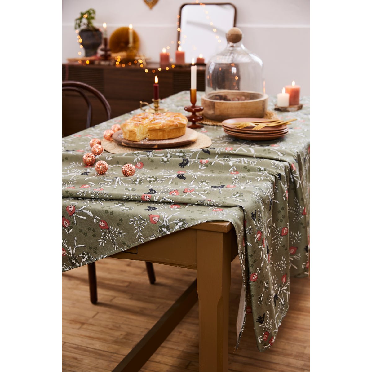 Nappe rectangulaire imprimée GRENADES vert kaki, COUCKE
