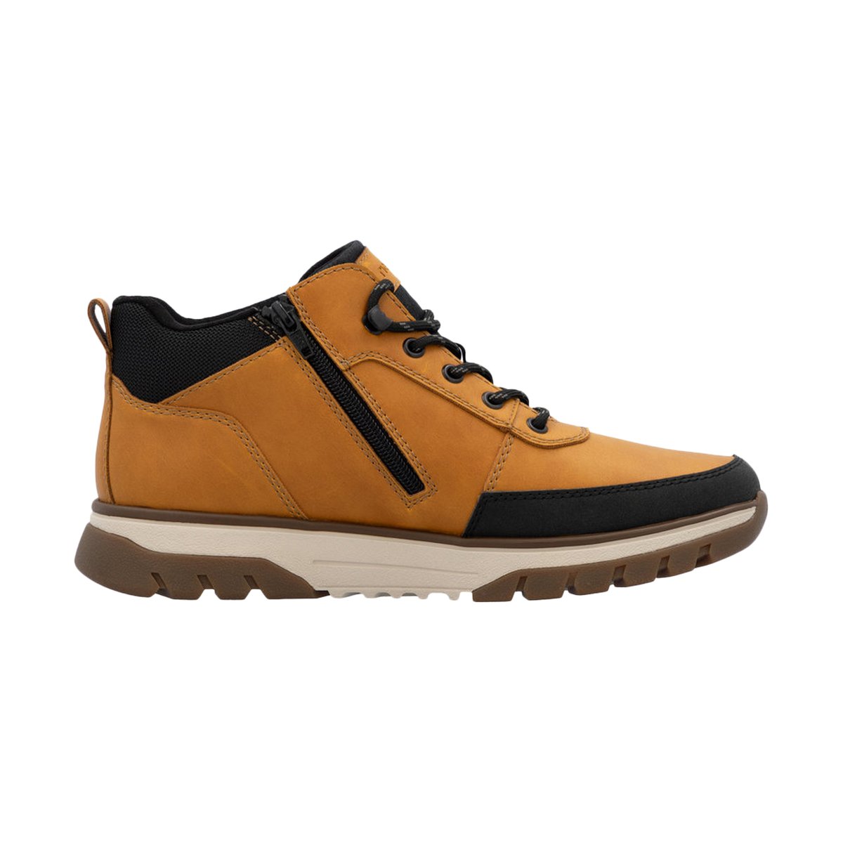 Bottines miel à talon plat avec des lacets ronds et un zip latéral miel, RIEKER