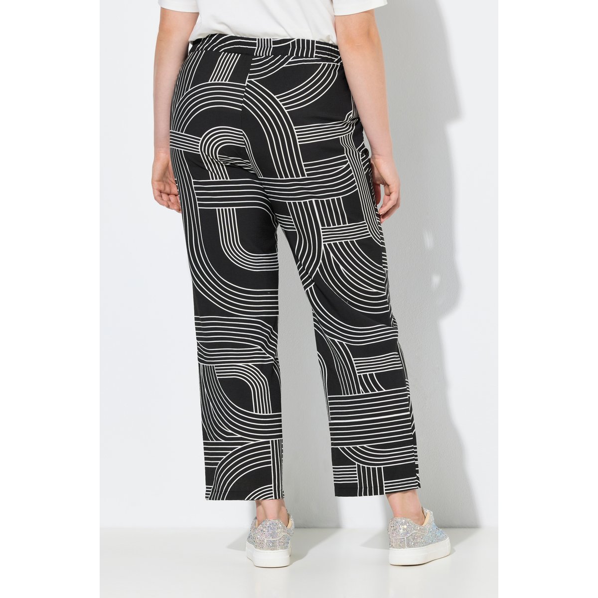 Pantalon Rose imprimé graphique noir, ULLA POPKEN