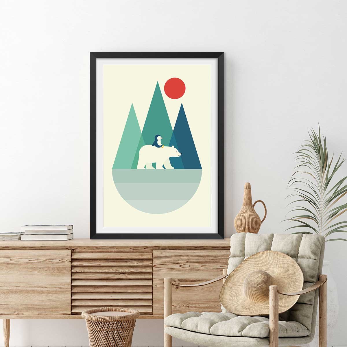 Affiche walking on the moon affiche + cadre en bois - noir, HEXOA