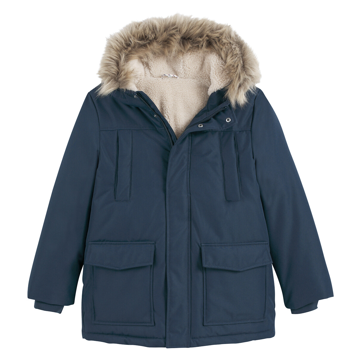 Warm Hooded Parka with Sherpa Lining navy blue, LA REDOUTE COLLECTIONS