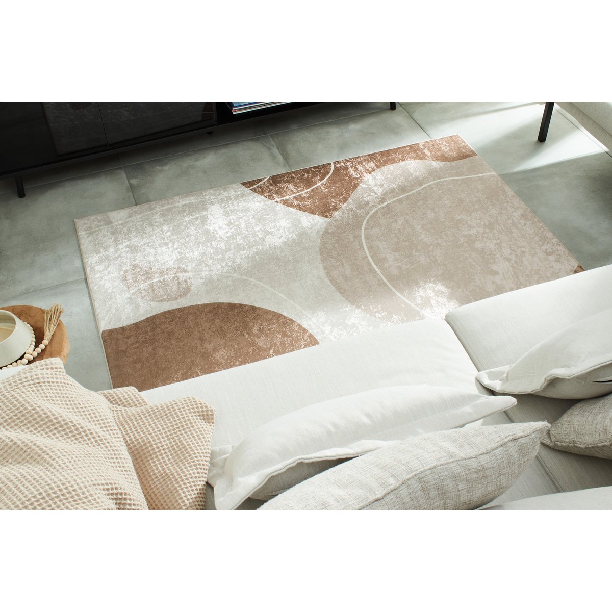 Tapis de salon motifs abstrait GREGE beige, NAZAR RUGS