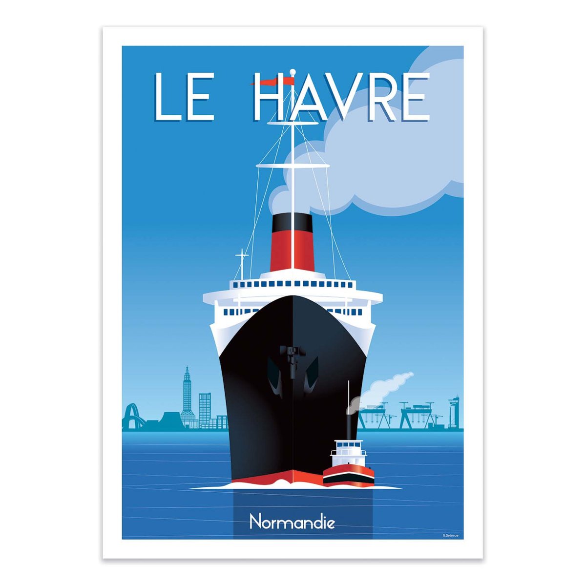 Affiche d'art - Le Havre Normandie V3 - Raphael Delerue bleu, WALL EDITIONS