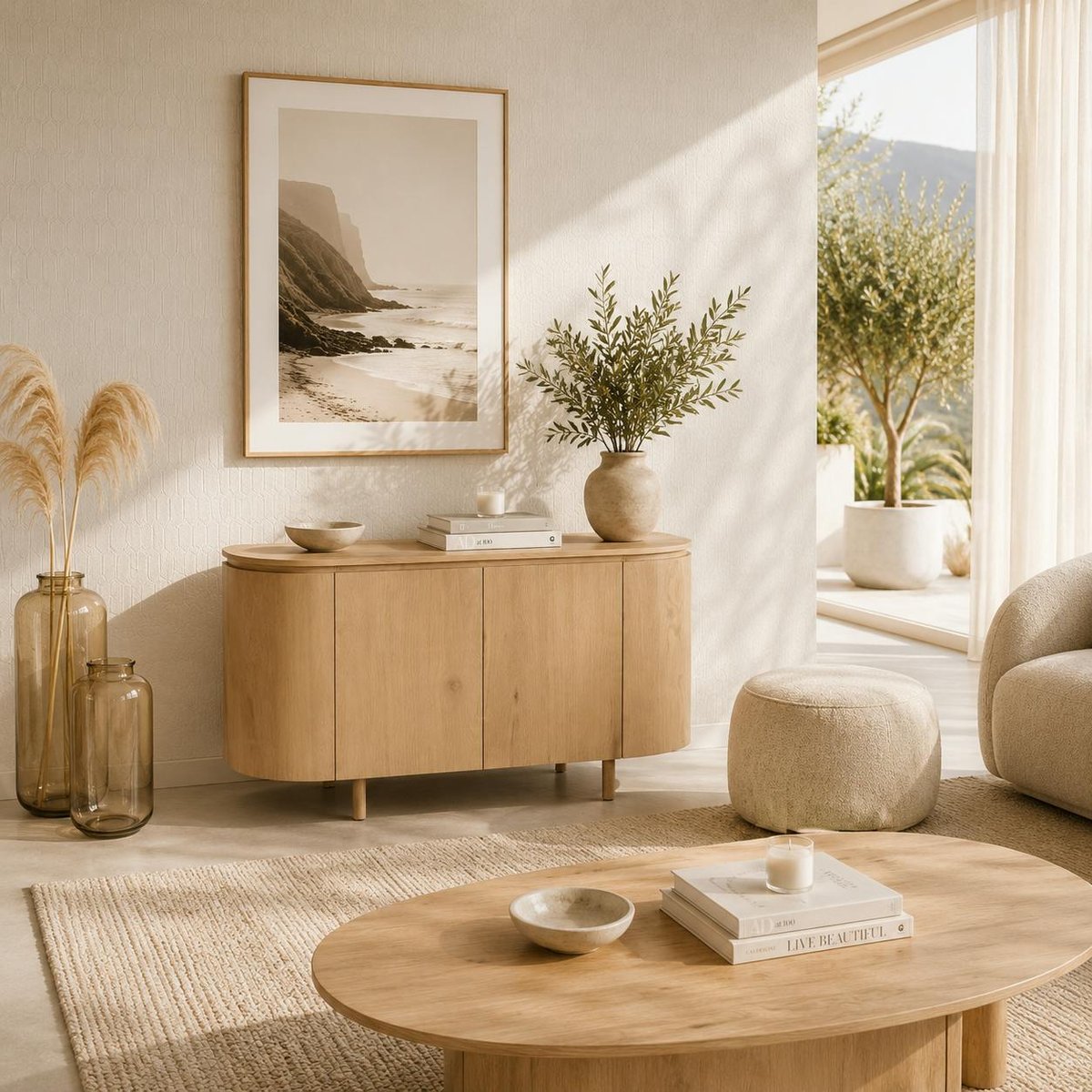 Buffet 2 portes en chêne, design moderne LOREN bois clair, PIER IMPORT