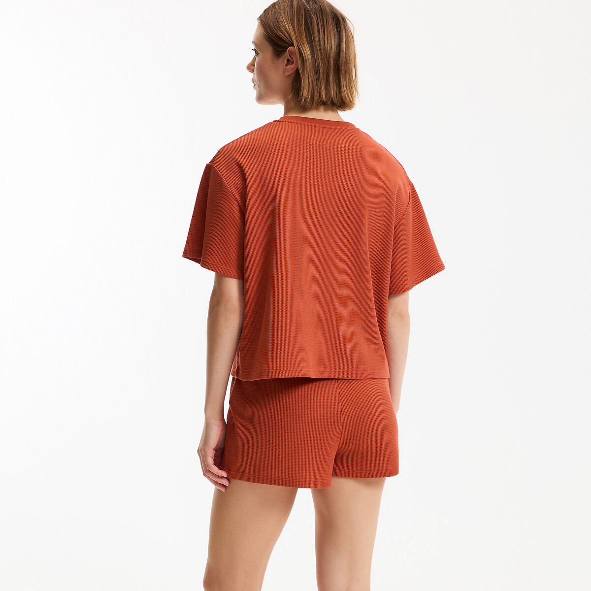 Pyjashort en maille nid d'abeille terracotta, LA REDOUTE COLLECTIONS