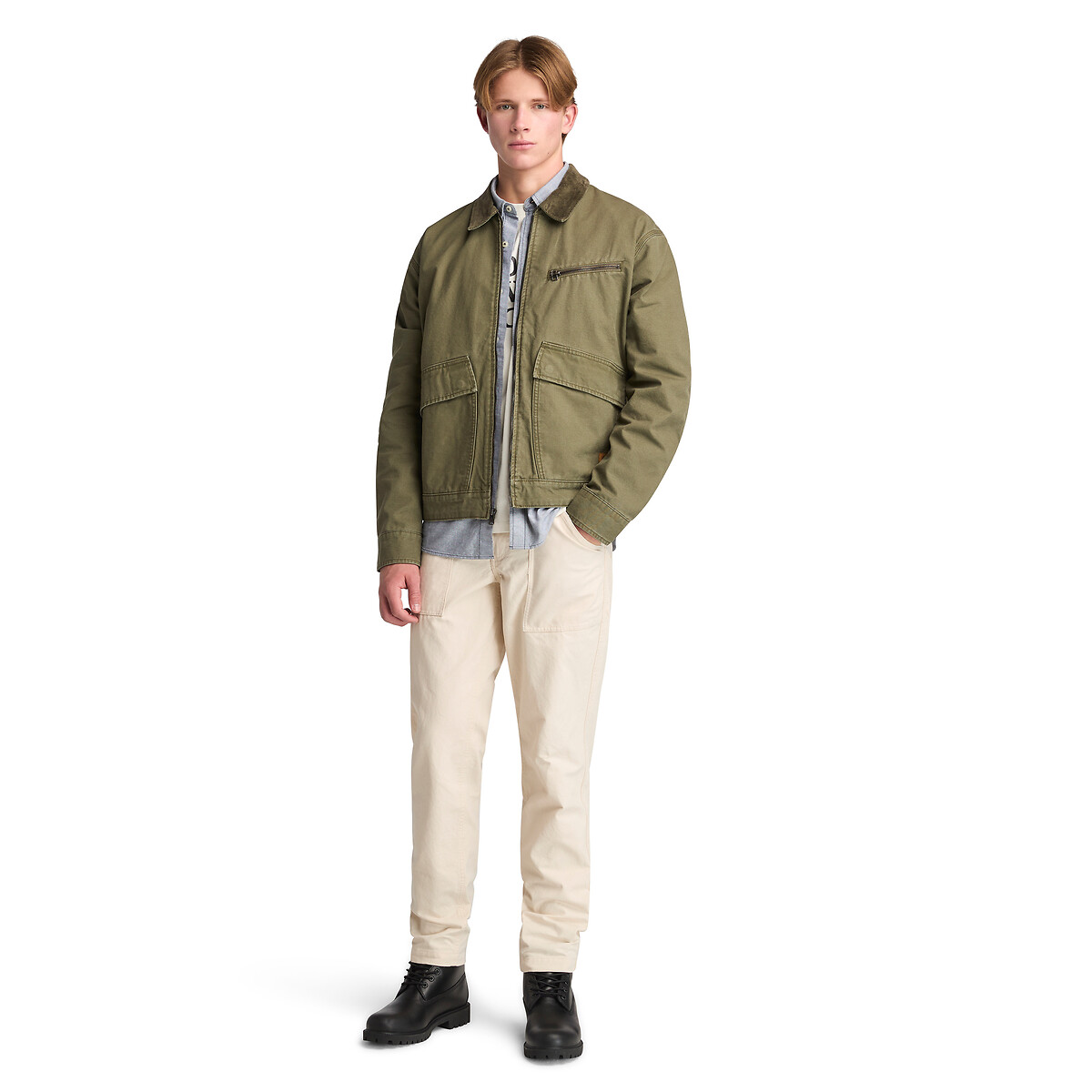 Veste avec col en velours côtelé kaki, TIMBERLAND
