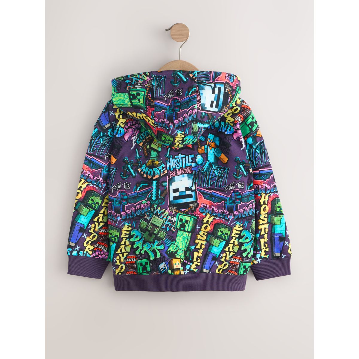 Sweat à capuche minecraft zippé violet, NEXT