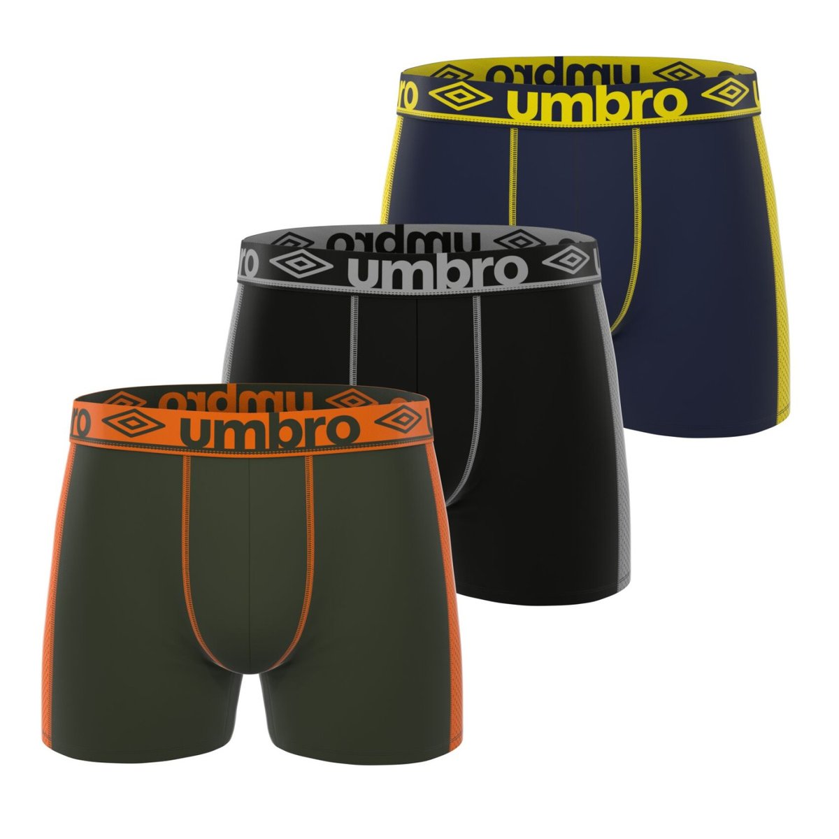 Lot De 3 Boxers Microfibre kaki/orange/noir/beu foncé/jaune/gris, UMBRO