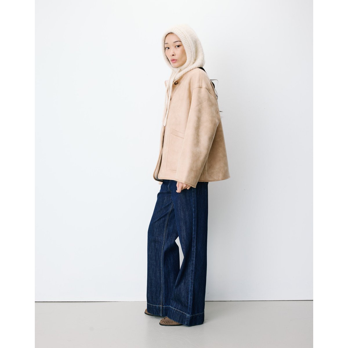 Manteau teddy court réversible beige Arwen beige, GRACE & MILA