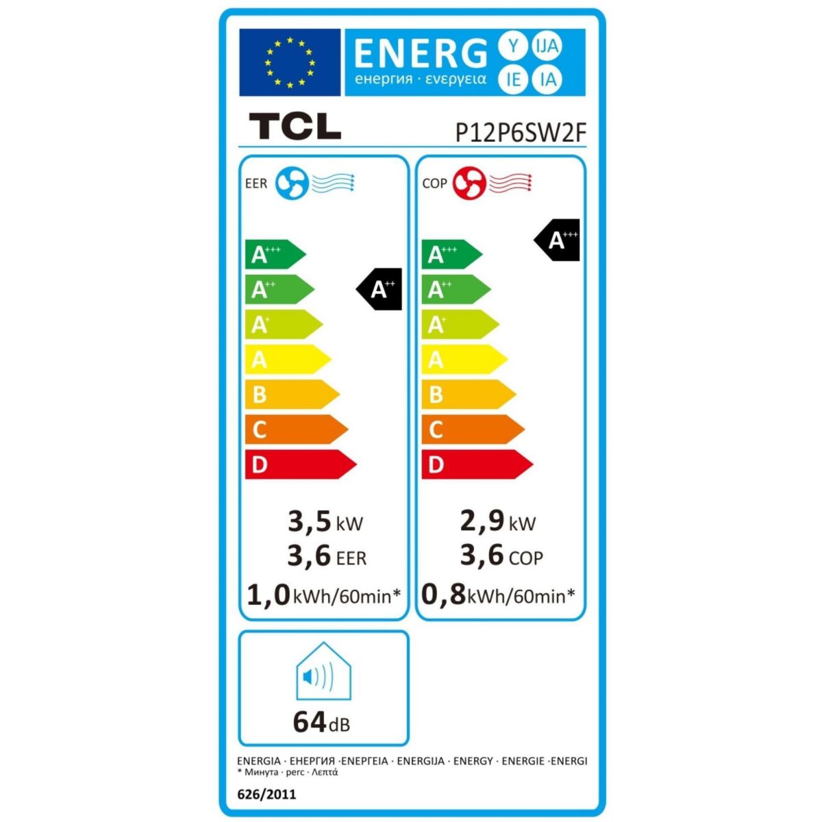 Climatiseur réversible P12P6SW2F couleur unique, TCL