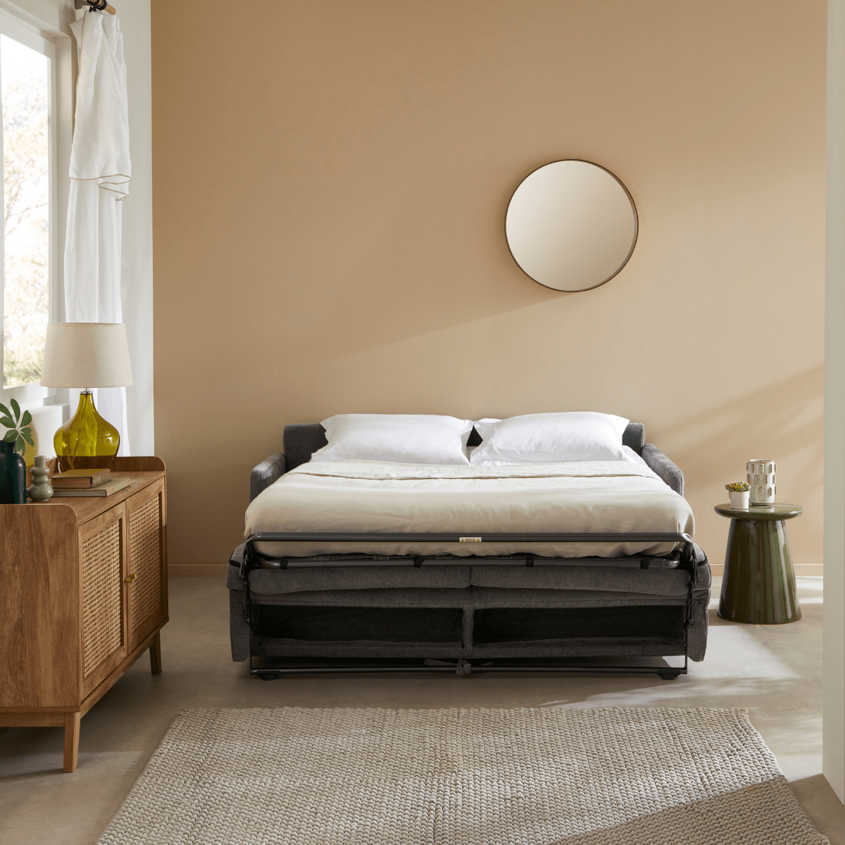Canapé 3 places convertible en tissu Matelas 14cm - COSENZA gris, CALICOSY