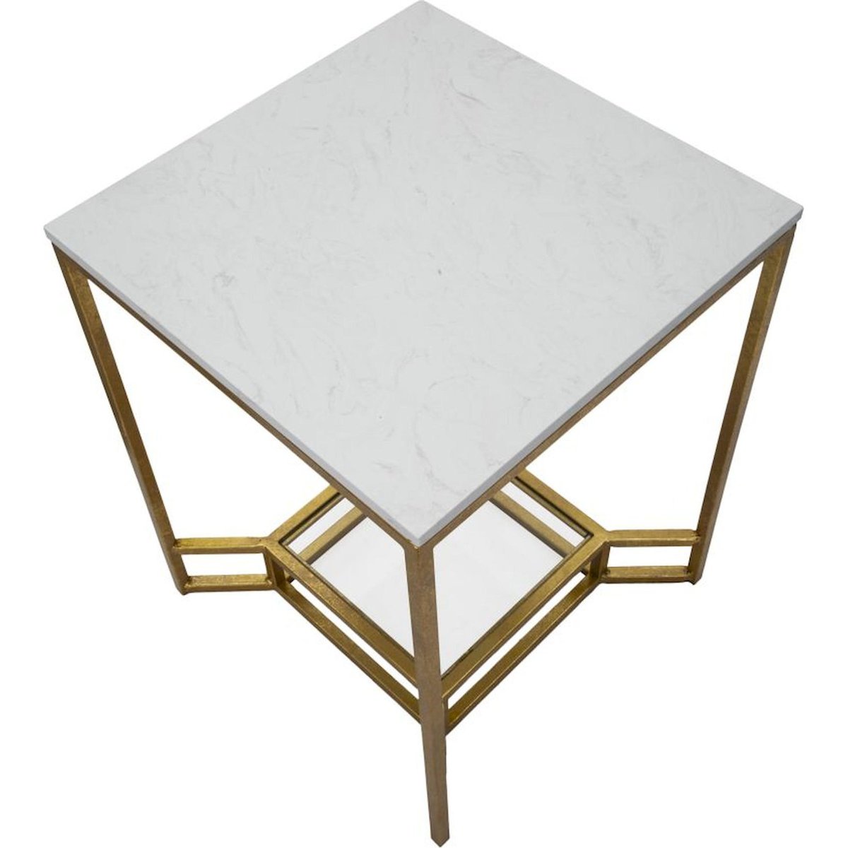 Table d'appoint plateau effet marbre et verre GLAM doré et blanc, RECOLLECTION