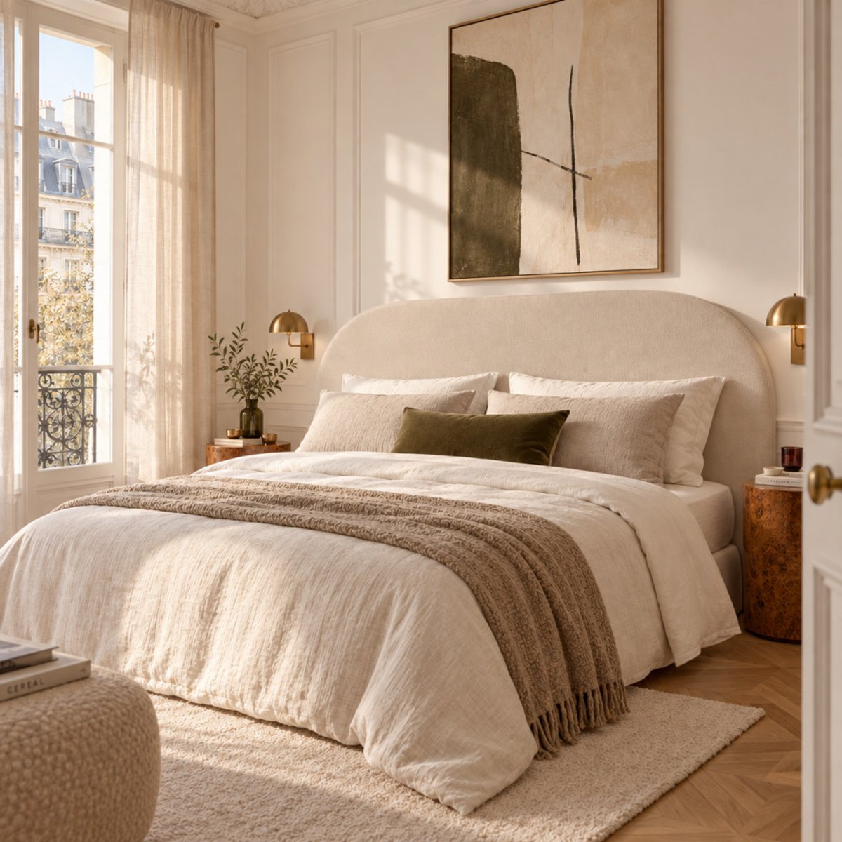 Tête de lit compressée en tissu demi-lune L 180 cm- WAYNE beige, DRAWER