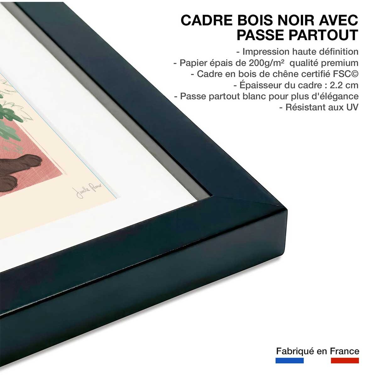 Poster black and white panthers affiche + cadre en bois - noir, HEXOA
