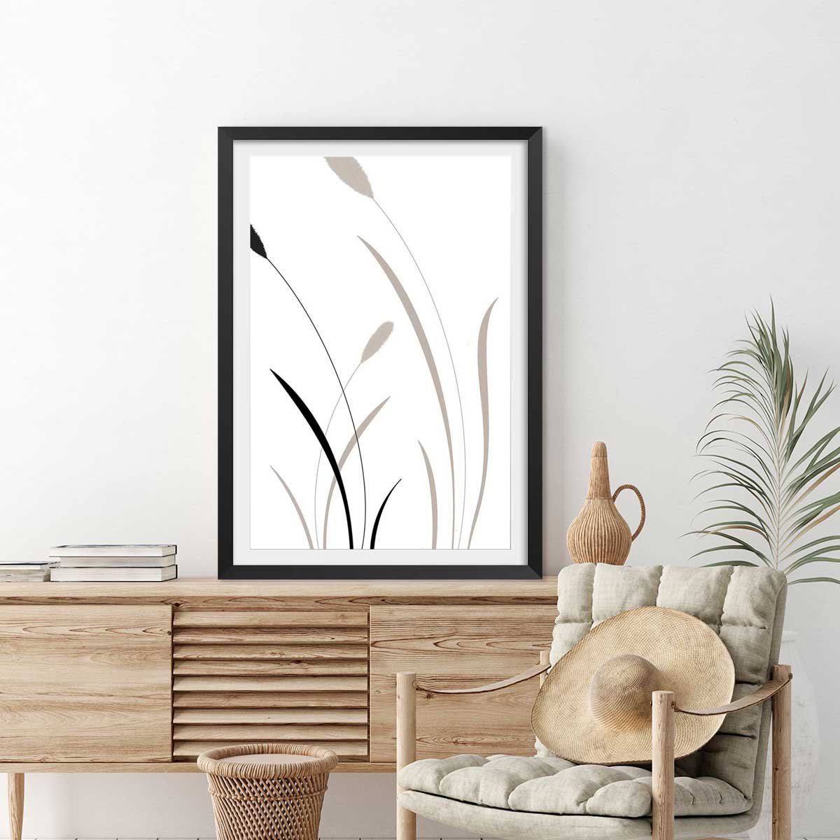 Affiche scandi blés affiche + cadre en bois - noir, HEXOA