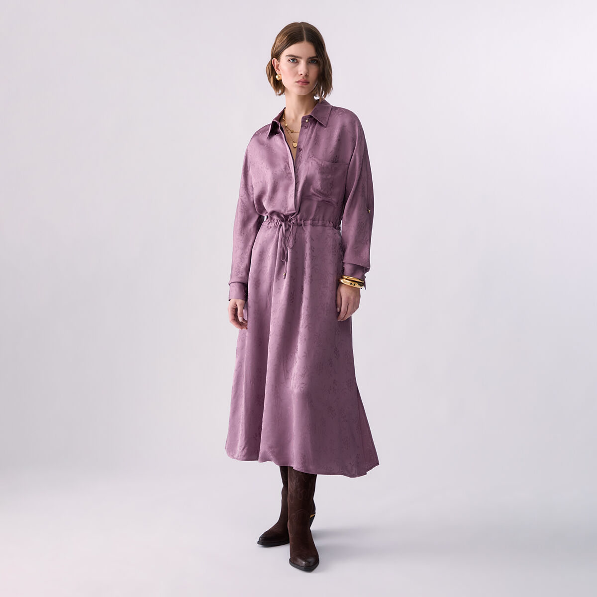 Robe midi en satin jacquard rose, LIU JO