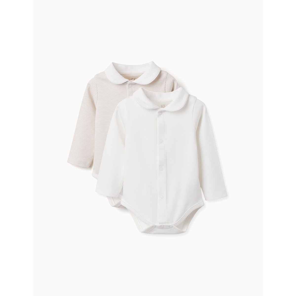 Lot de 2 bodies à manches longues en coton blanc, ZIPPY