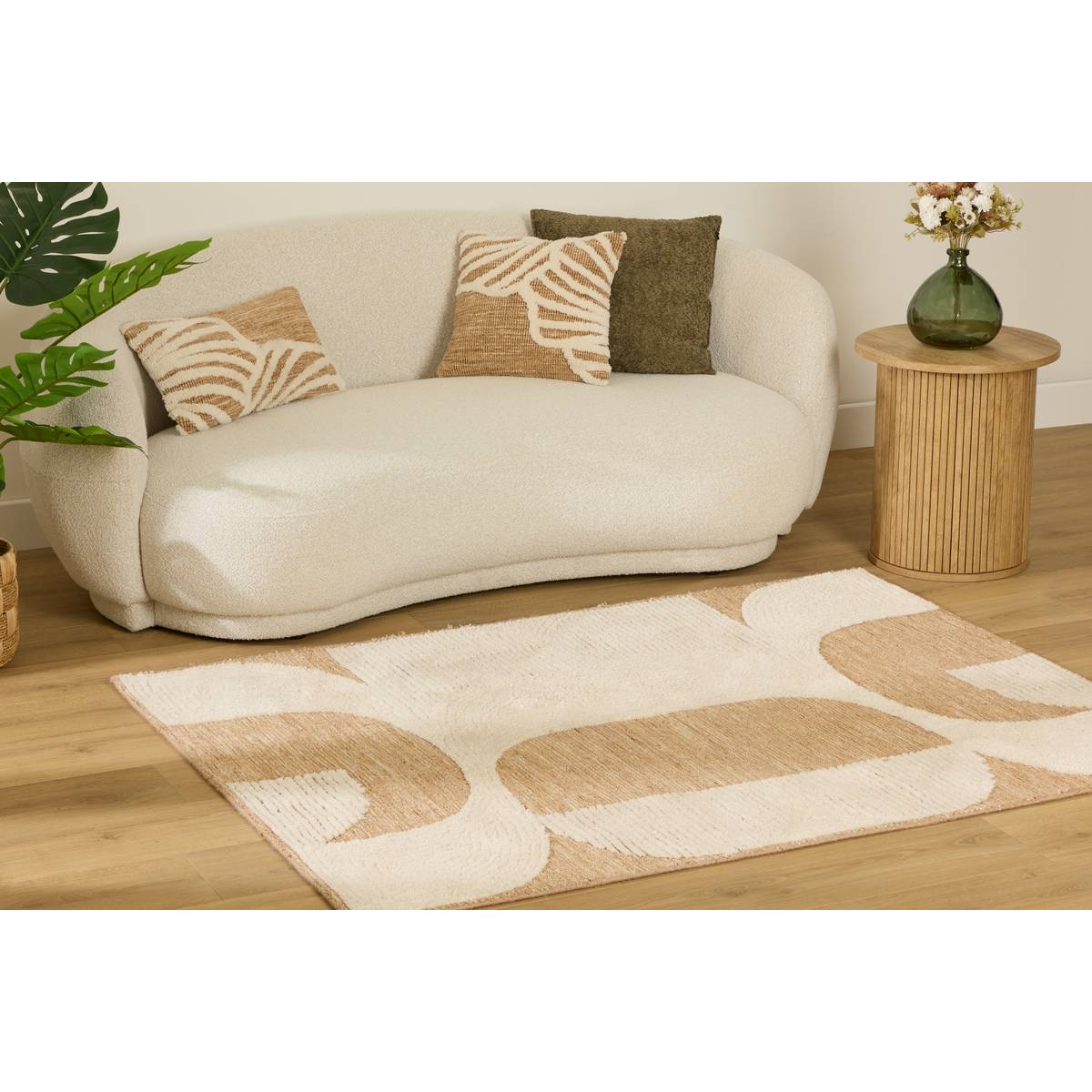 Tapis rectangulaire LOOMIA beige lin, ATMOSPHERA