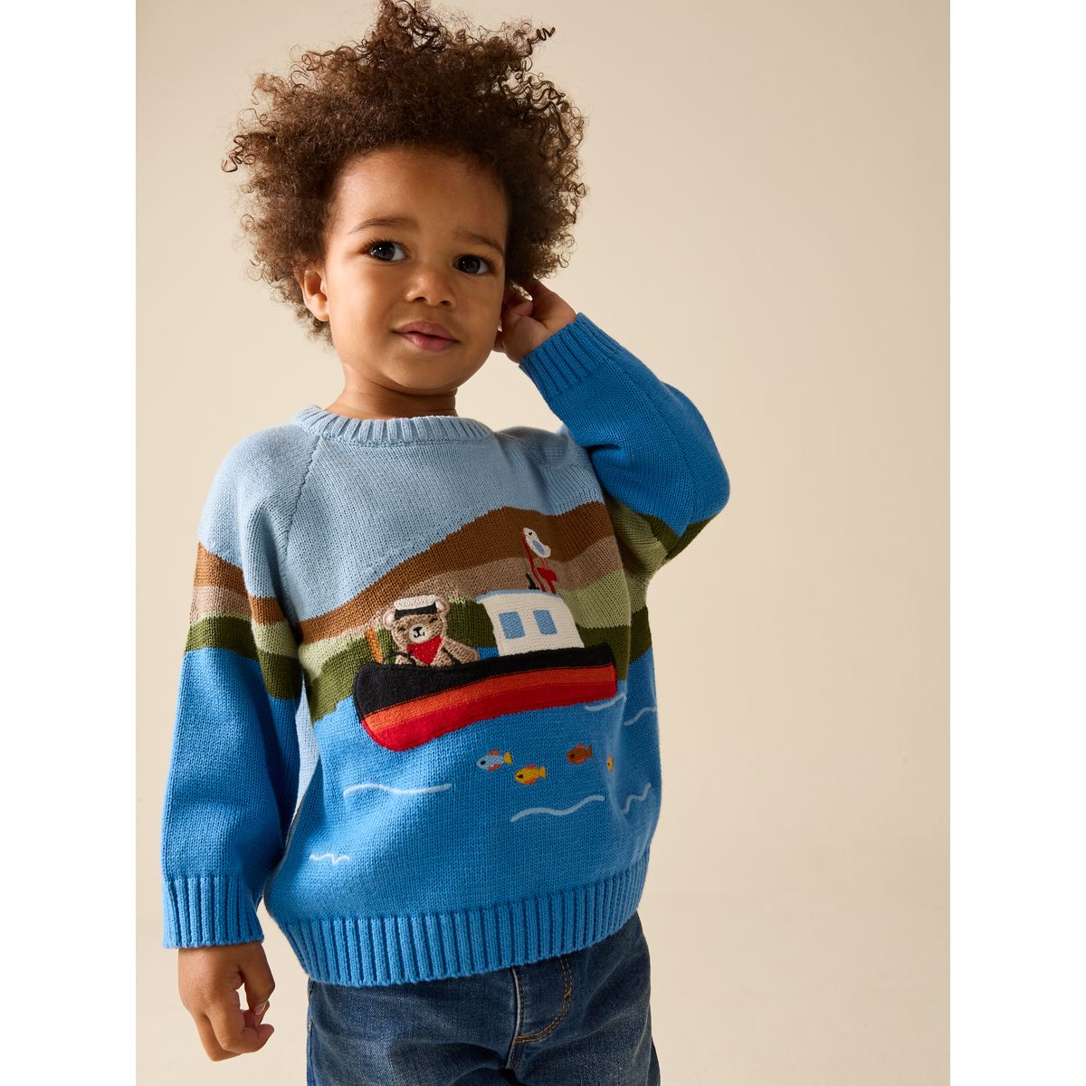 Pull ras du cou en maille bateau bleu, NEXT