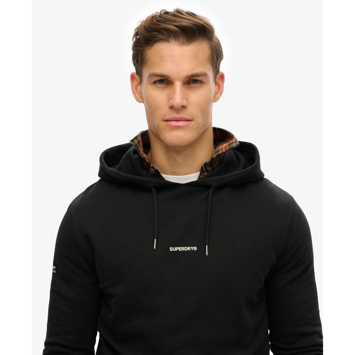 Sweat à capuche uni noir, SUPERDRY