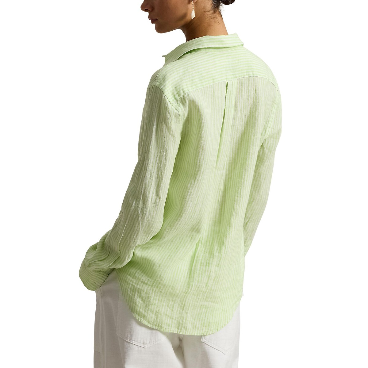 Chemise rayée en lin, à manches longues rayé vert/blanc, POLO RALPH LAUREN