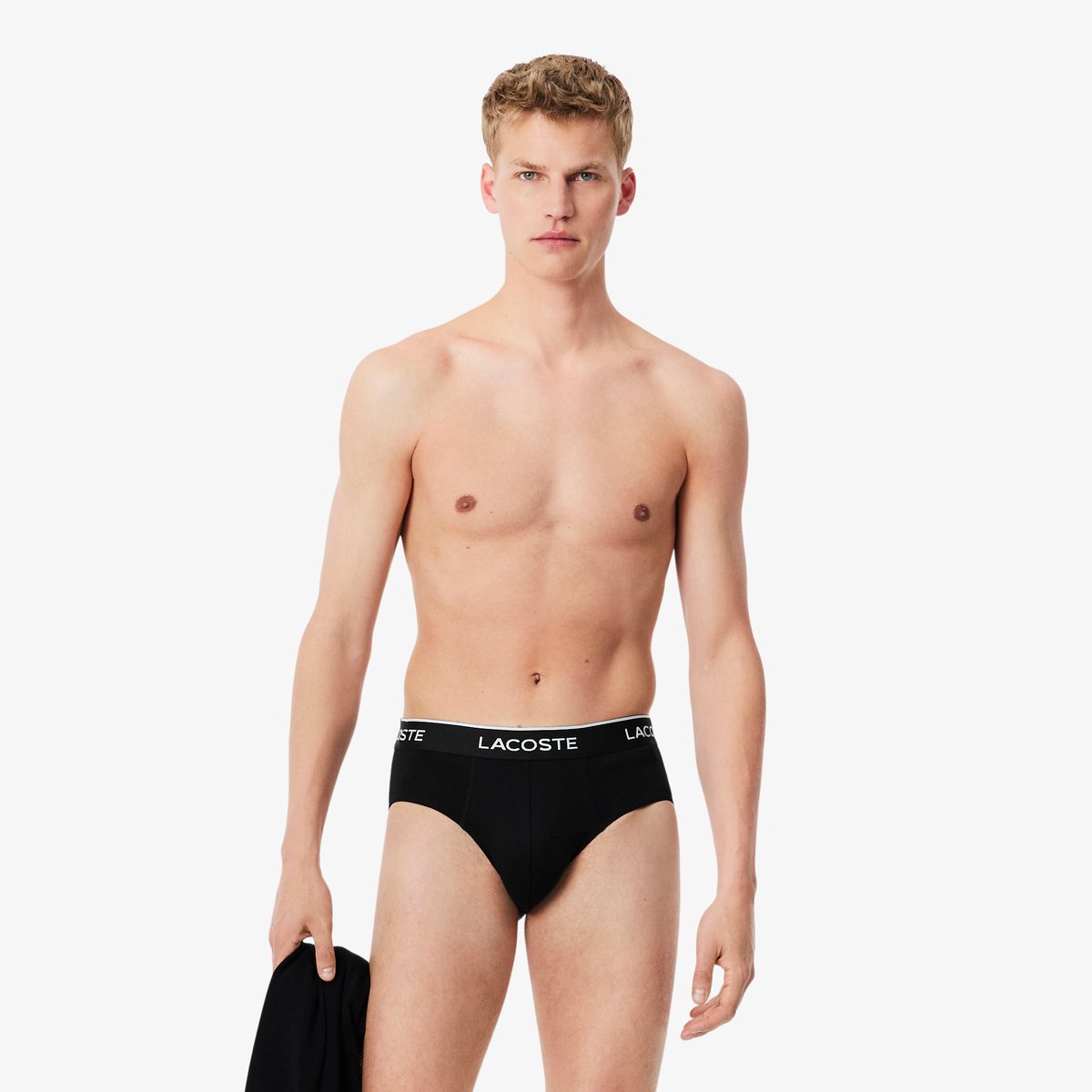 Lot de 3 slips coton uni siglés noir-nua, LACOSTE