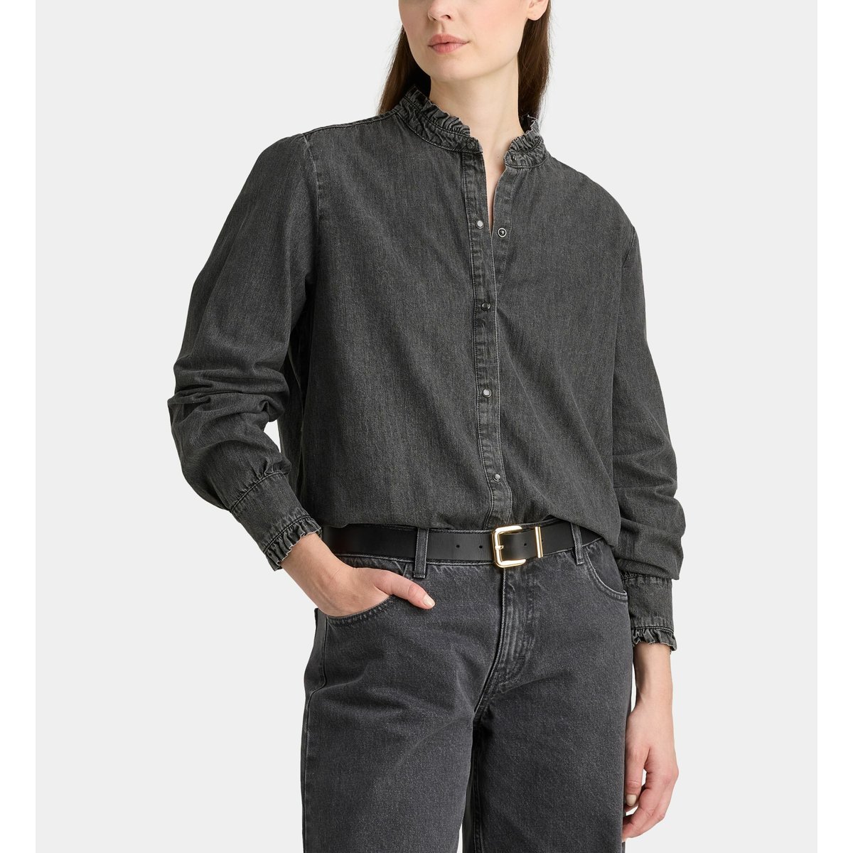 Chemise droite detroit en coton gris moyen, GALERIES LAFAYETTE