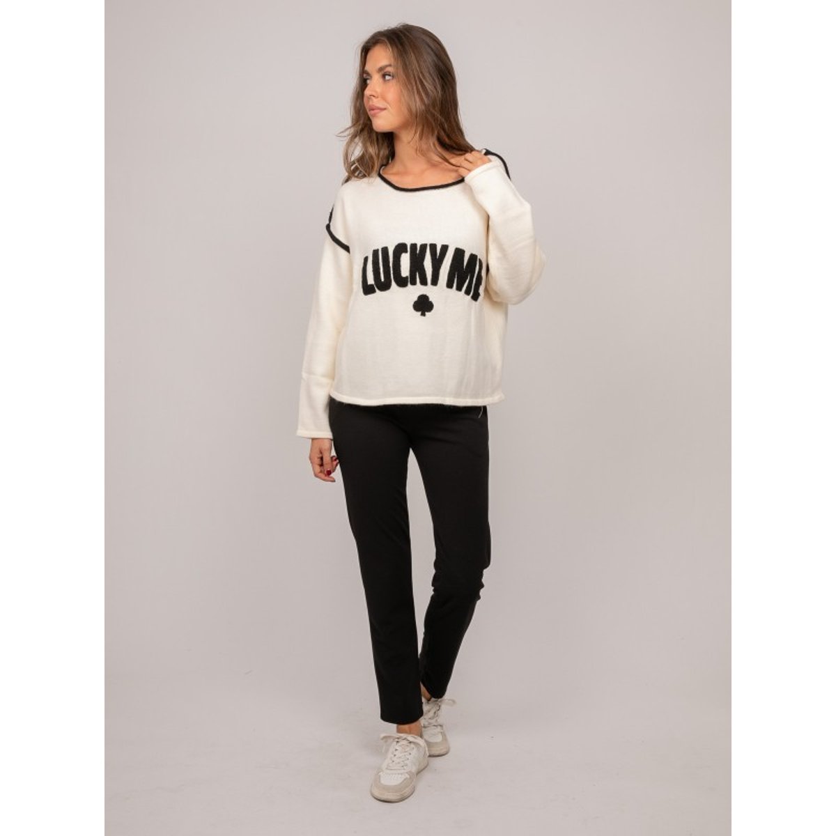 Pull Oversize Message Brodé "lucky Me" Kevisse blanc, DONA LISA