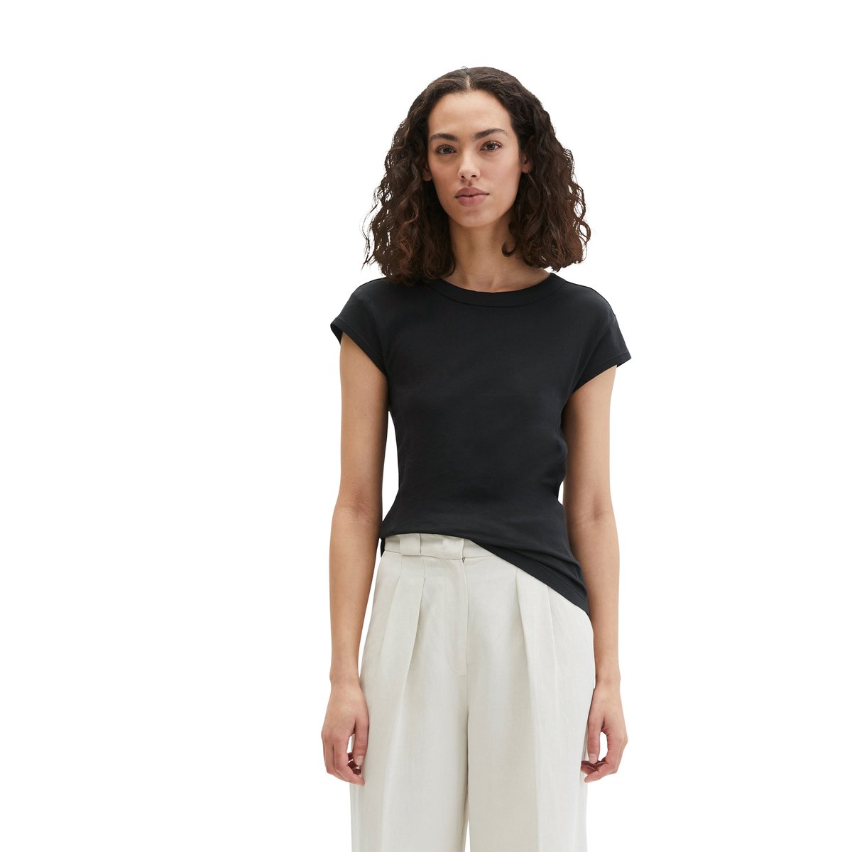 T-shirt slim en coton organique noir, MARC O'POLO