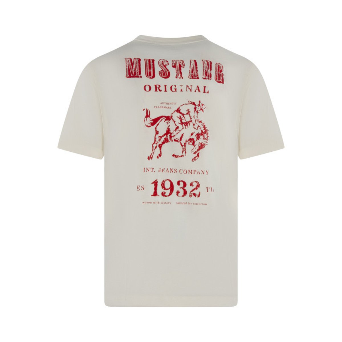T-shirt en coton blanc avec des imprimés coupe ajustée et col rond blanc, MUSTANG