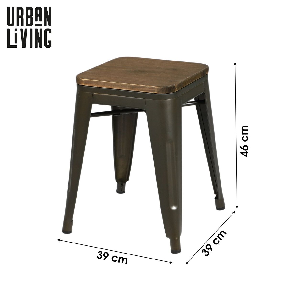 Lot de 4 tabourets en bois et métal design vintage LIV gris foncé, TOILINUX