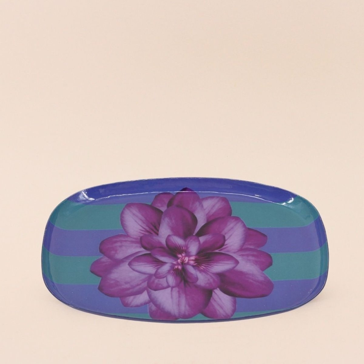 Plateau en métal laqué à rayures bleus / violettes 20x14cm violet, HASHTAG DECO