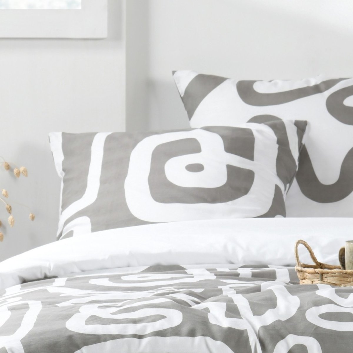 Housse de couette 100% coton 57 fils + 2 taies d’oreiller blanc, DECORATIE