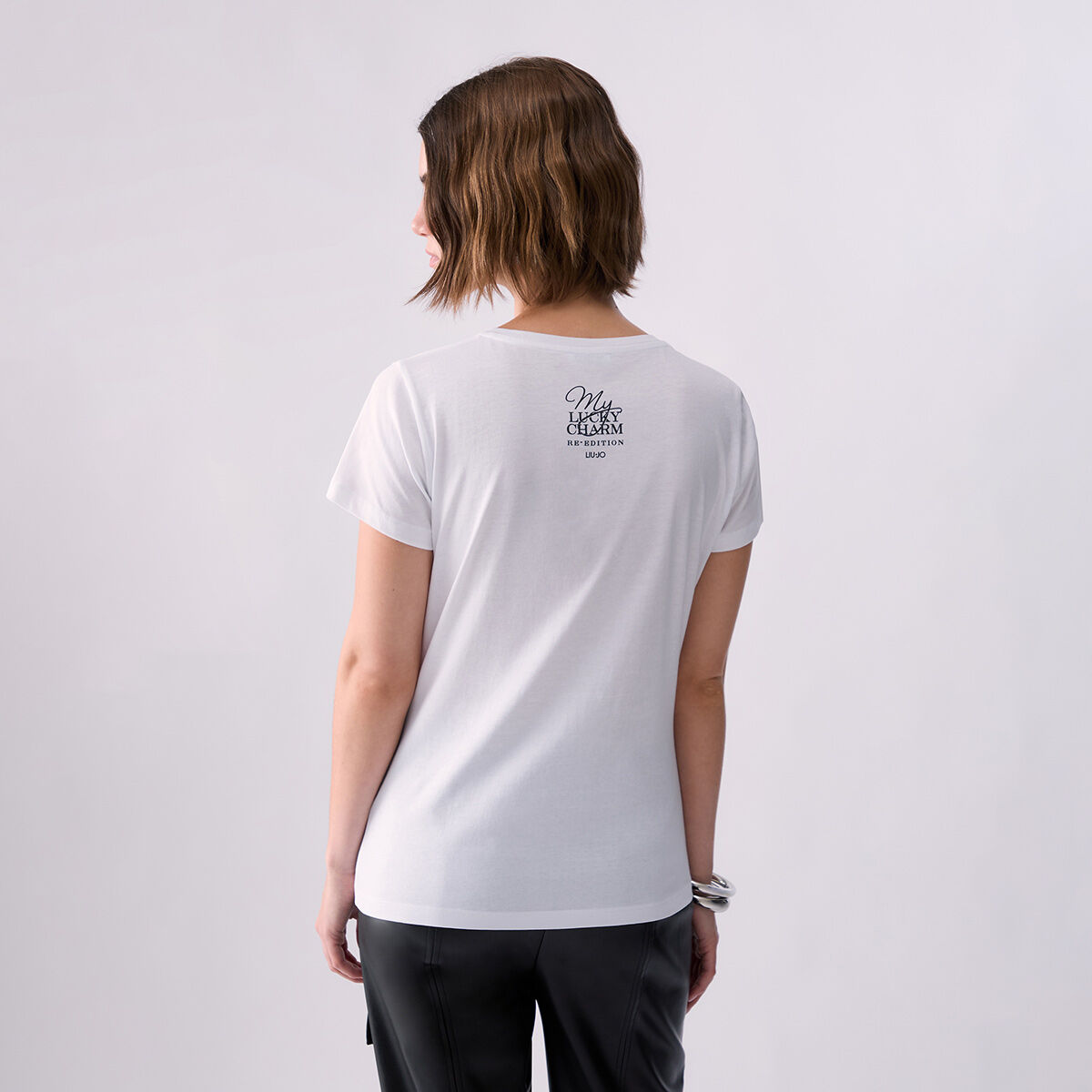 T-shirt avec broderie bijou blanc et fer à cheval, LIU JO