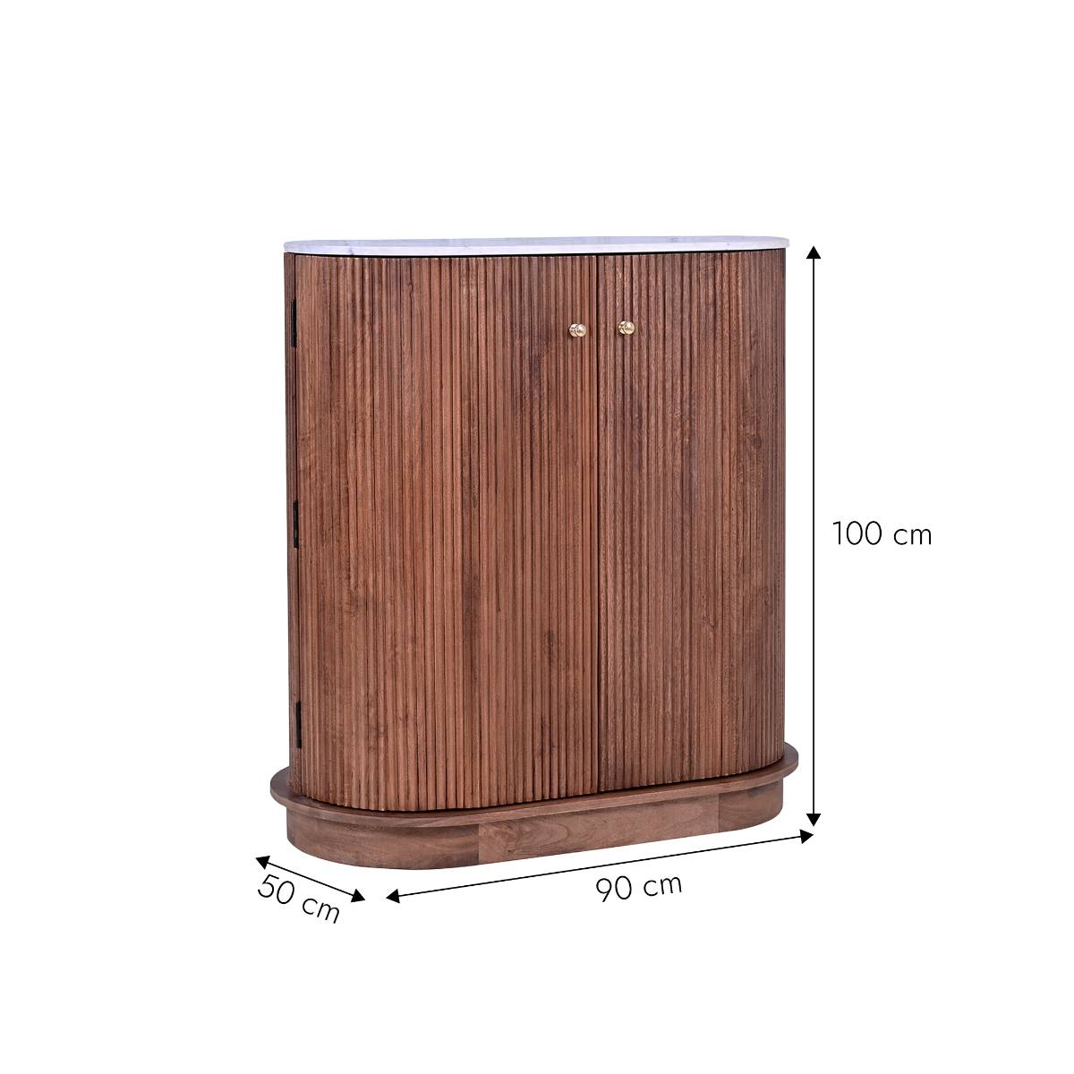 Meuble bar en bois de manguier et en marbre ELVINA couleur unique, MADE IN MEUBLES