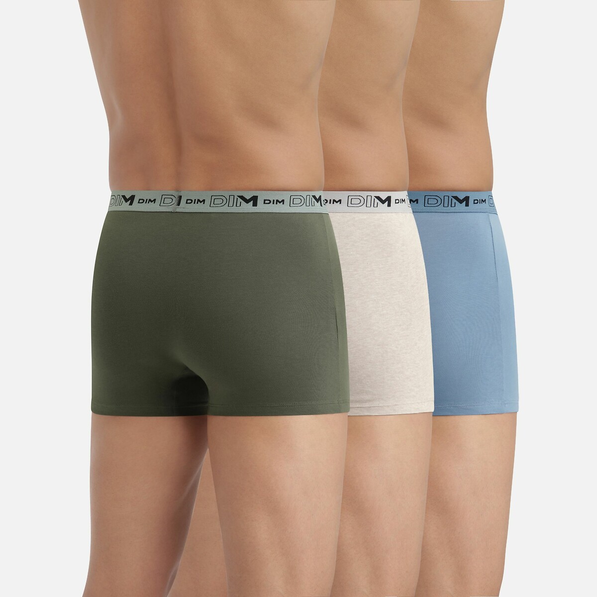 Set van 3 boxershorts in stretchkatoen groen+blauw+beige, DIM