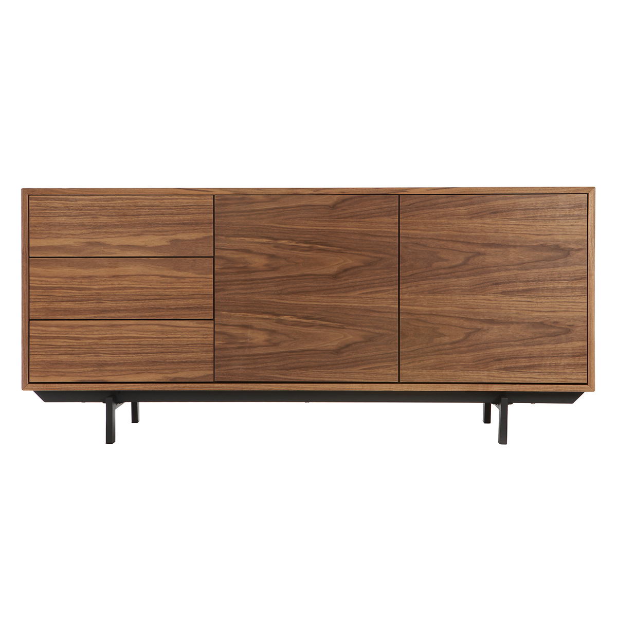 Buffet vintage en bois foncé noyer 2 portes 3 tiroirs L160 cm MANNY noyer, MILIBOO