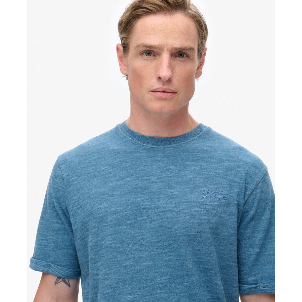 T-shirt surteint flammé chiné bleu clair de lune, SUPERDRY