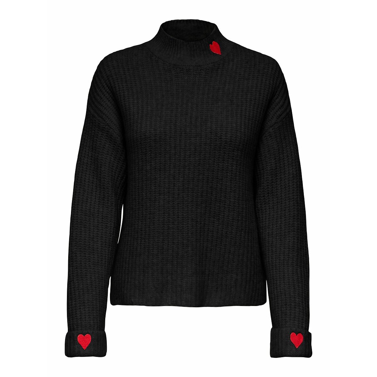 Pull col montant détail cœur noir, ONLY