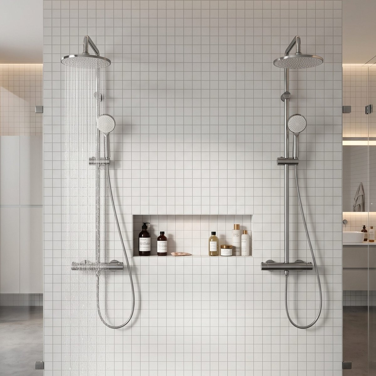 Lot de 2 colonnes de douche thermostatique, ESSENTIAL chrome, SENSEA