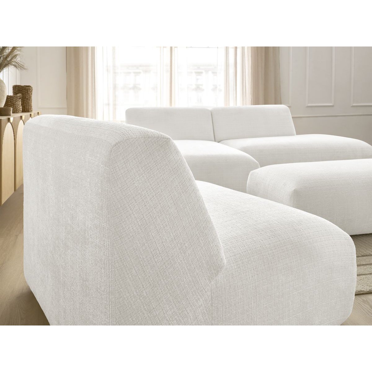 Canapé modulable 5 places en tissu texturé, SIRIUS blanc, BOBOCHIC