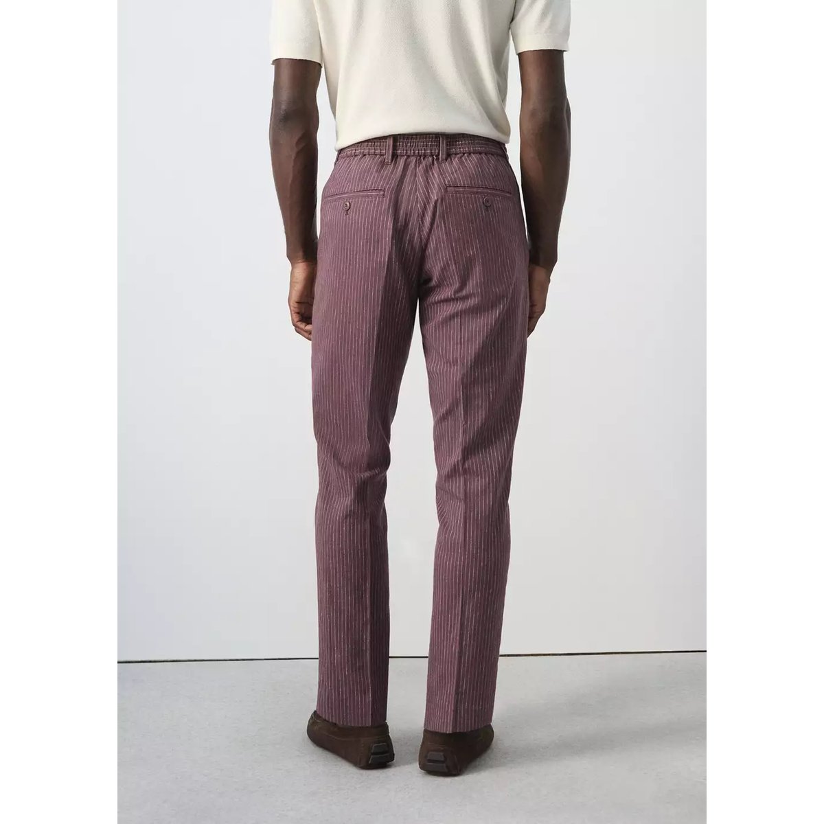 Pantalon lin et coton slim-fit à rayures prune, MANGO MAN