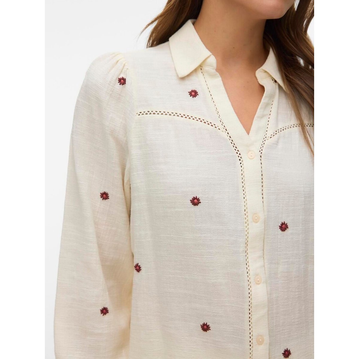 Chemisier manches longues avec fleurs ecru, VERO MODA