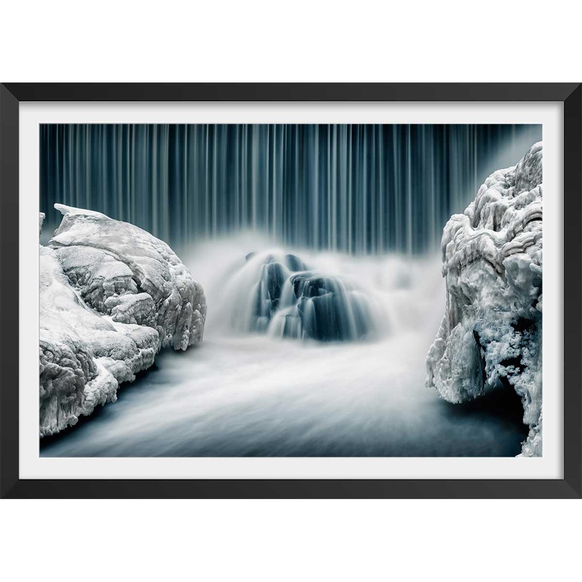 Affiche ""Cascade de glace"" affiche + cadre en bois - noir, HEXOA