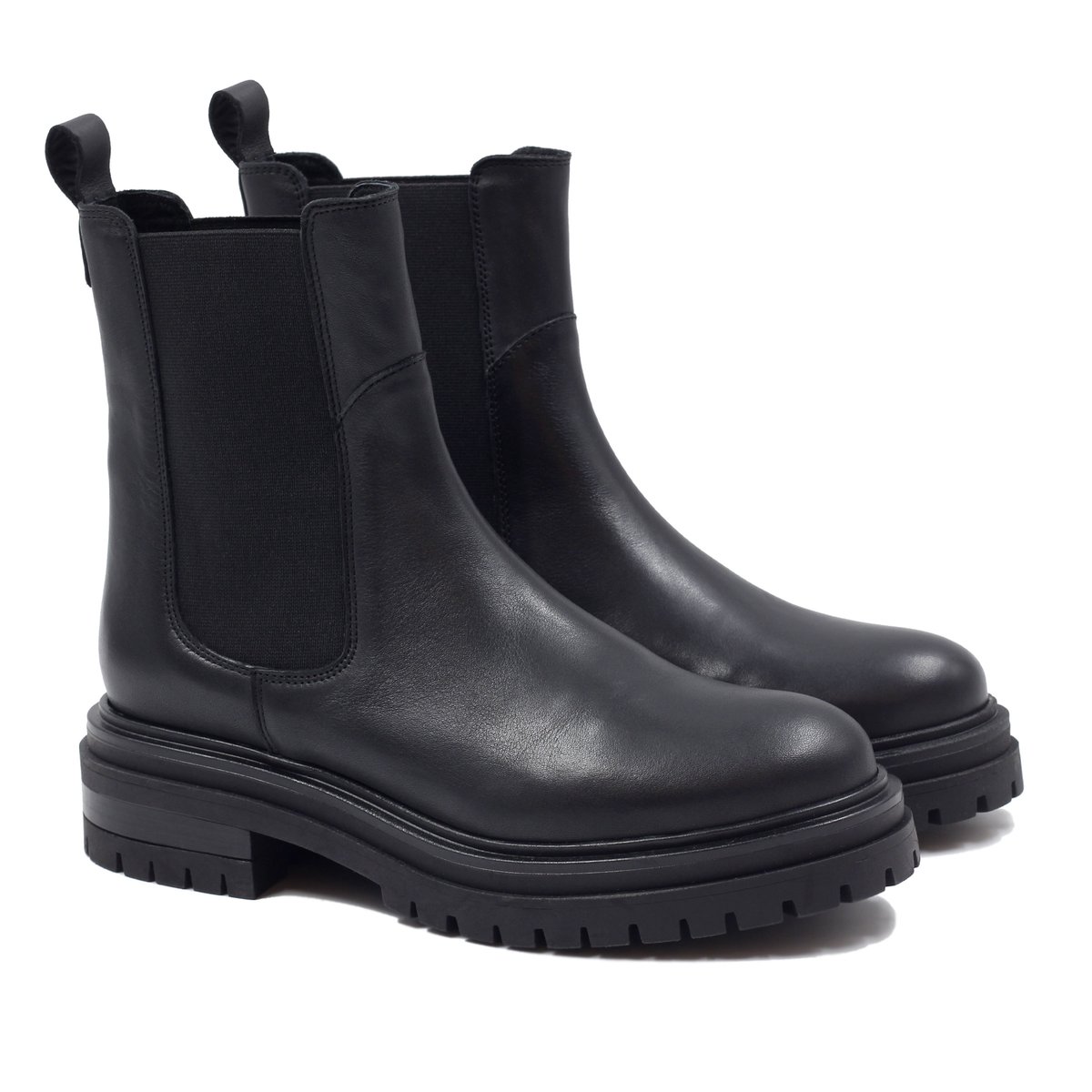 Bottines Chelsea crantées cuir lisse noir, JULES & JENN